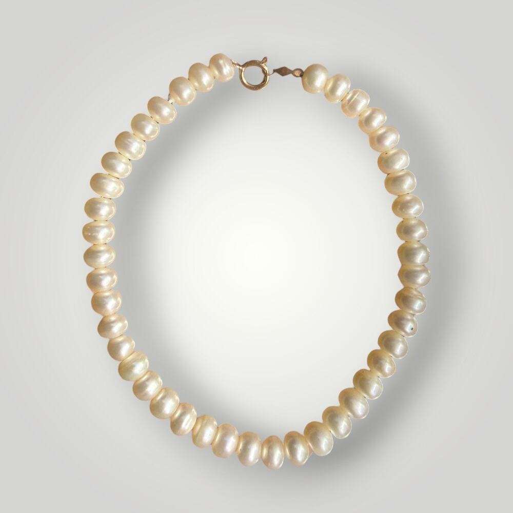 Vintage 10K Gold Freshwater Pearl Bracelet 7.5” Rice Pearl Bracelet Real Pearls